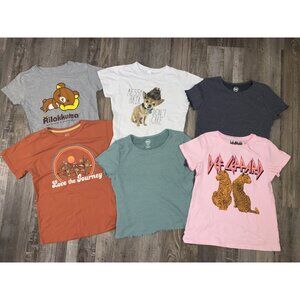 Lot Of 6 Graphic Tee Shirts kids 10/12 Def Leppard Rilakkuma Messy Hair Dont Car